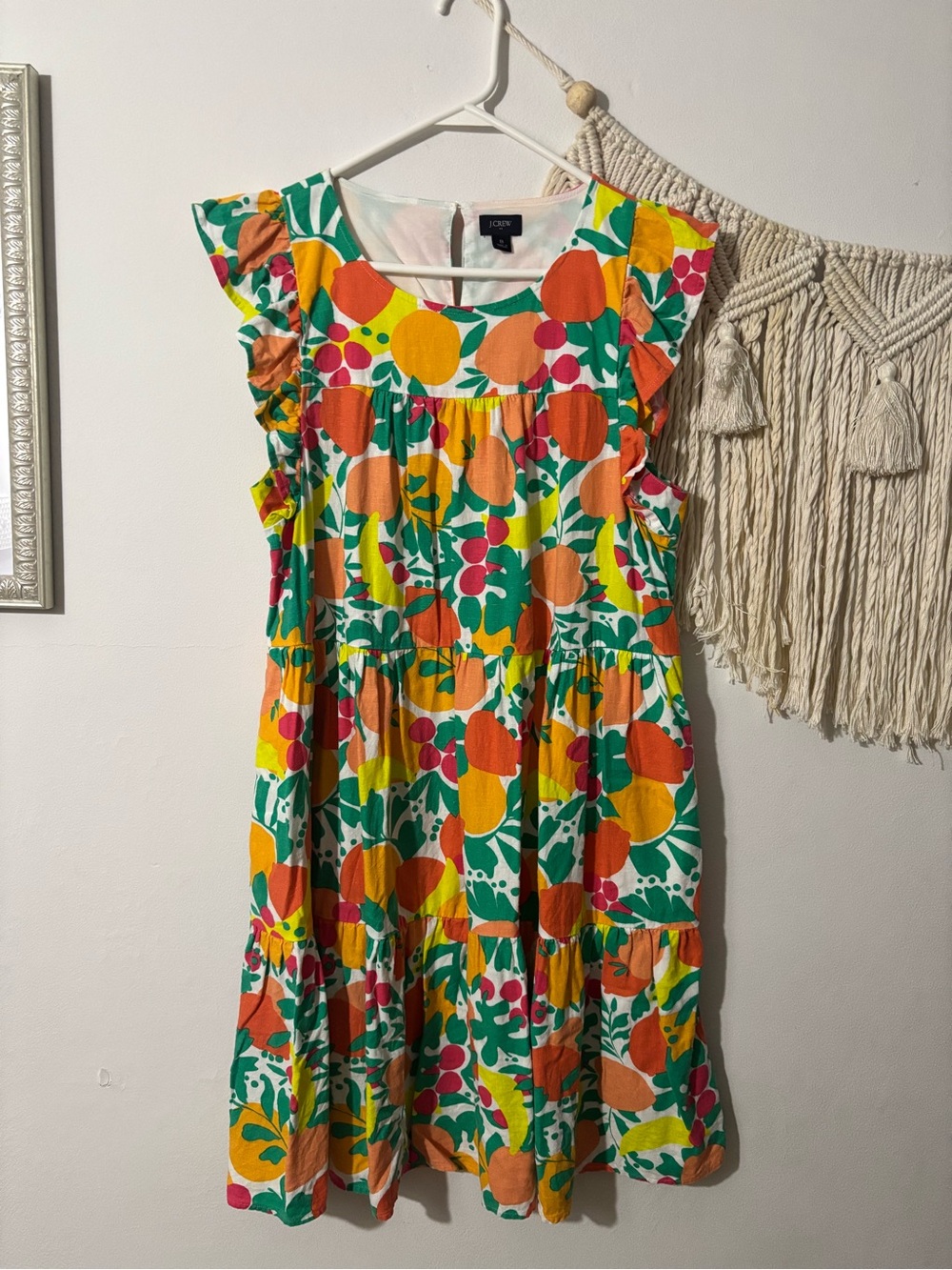 J. Crew Bright Fruit-Print Ruffle Tiered Dress - Green, Orange, Yellow, Pink